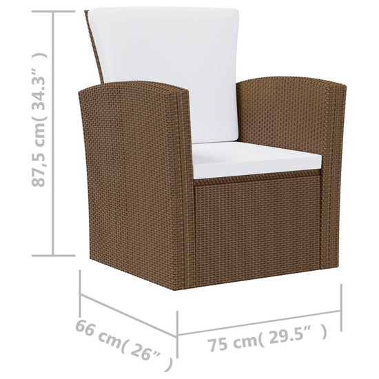 8-delige Loungeset met kussens poly rattan bruin 