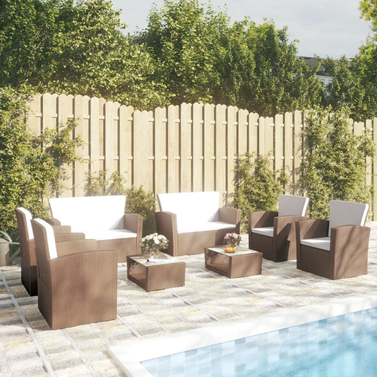 8-delige Loungeset met kussens poly rattan bruin 