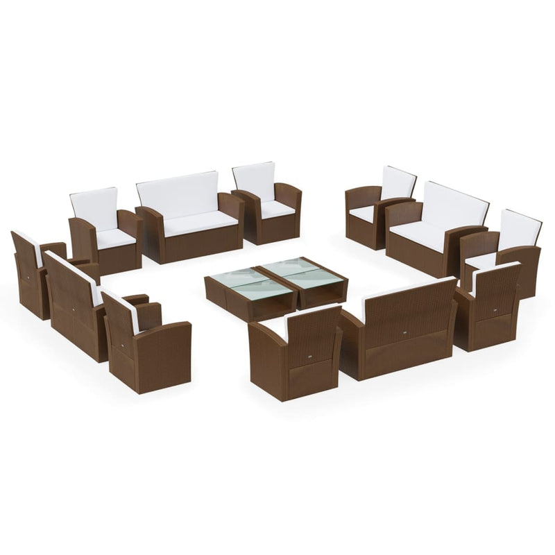 16-delige Loungeset met kussens poly rattan bruin MeubelReus