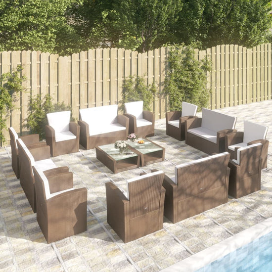 16-delige Loungeset met kussens poly rattan bruin MeubelReus