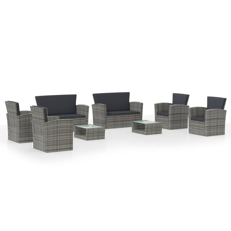 8-delige Loungeset met kussens poly rattan grijs MeubelReus