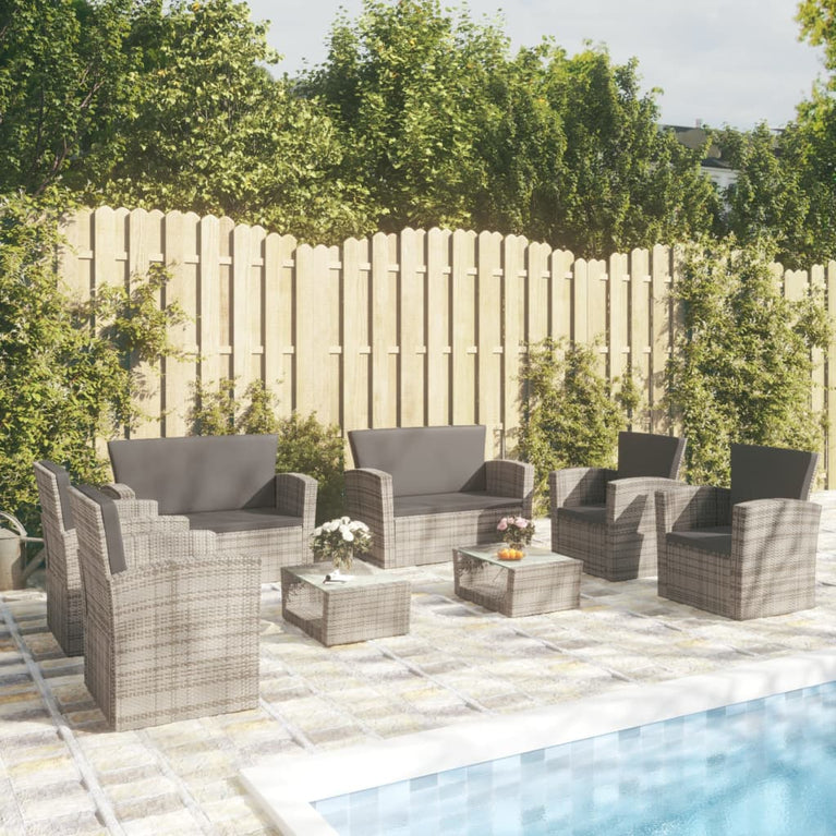 8-delige Loungeset met kussens poly rattan grijs MeubelReus