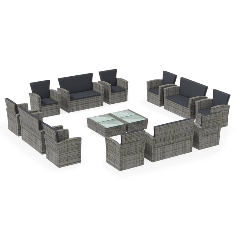 16-delige Loungeset met kussens poly rattan grijs MeubelReus