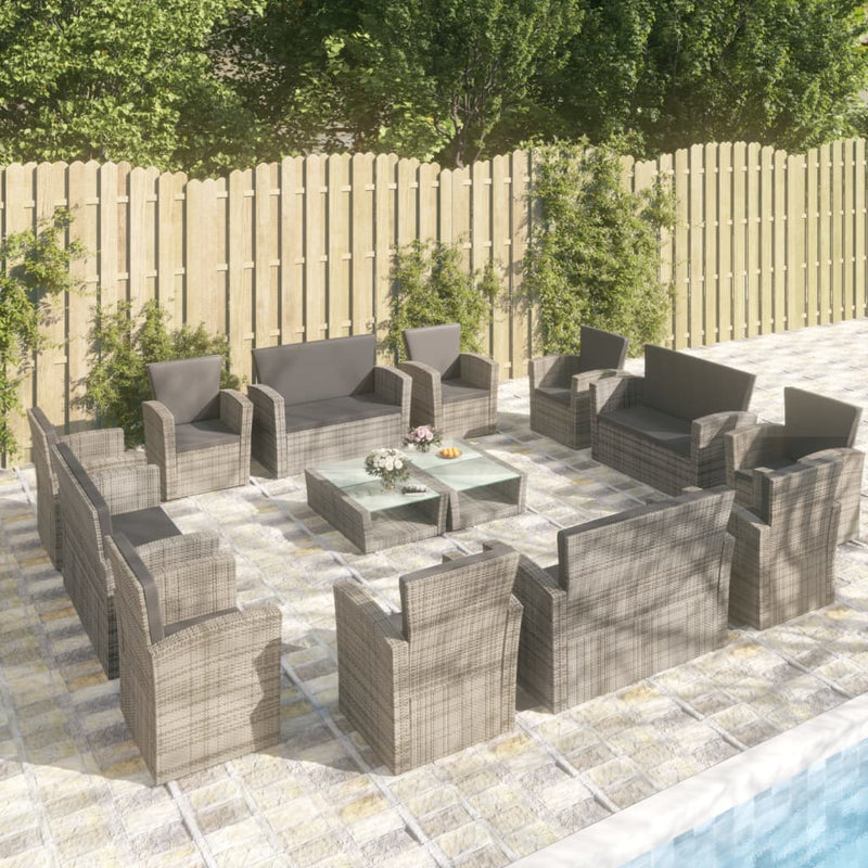 16-delige Loungeset met kussens poly rattan grijs MeubelReus