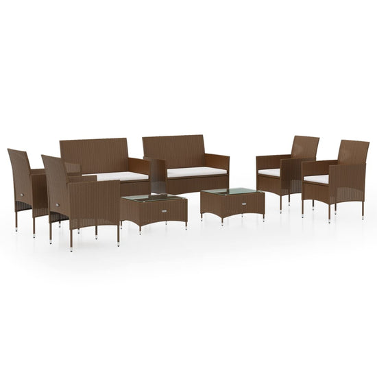 8-delige Loungeset met kussens poly rattan bruin 