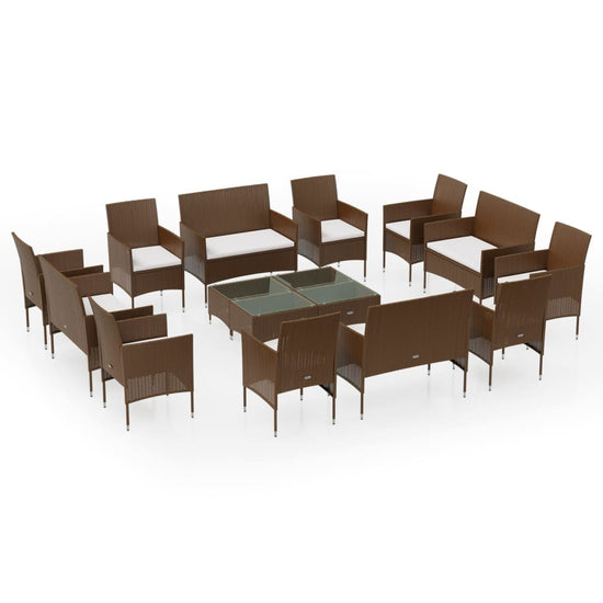 16-delige Loungeset met kussens poly rattan bruin MeubelReus