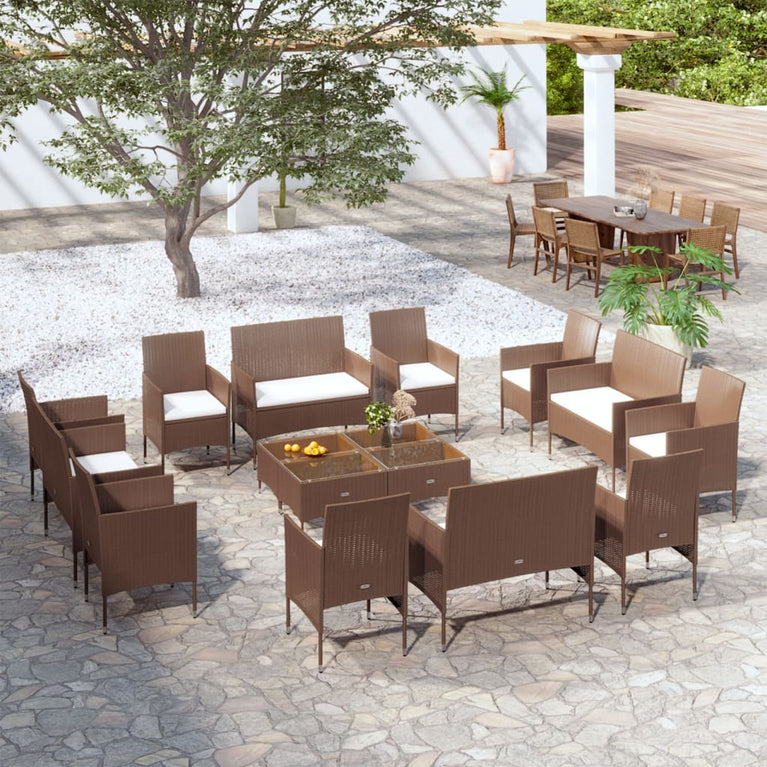 16-delige Loungeset met kussens poly rattan bruin MeubelReus
