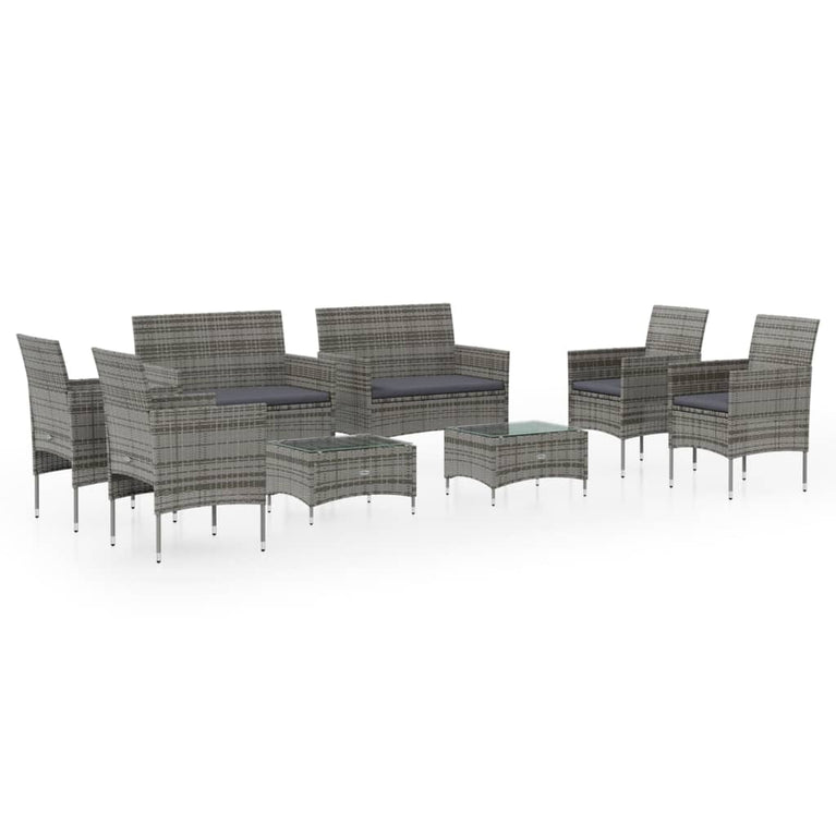 8-delige Loungeset met kussens poly rattan grijs MeubelReus