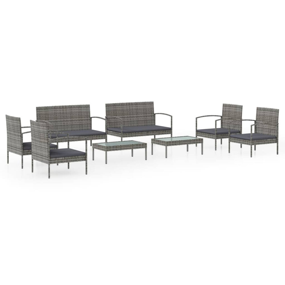 8-delige Loungeset met kussens poly rattan grijs MeubelReus