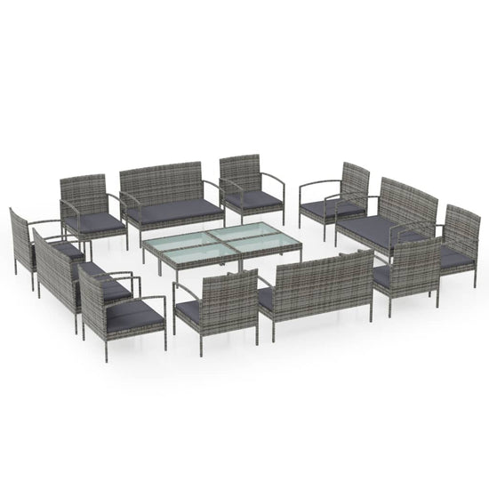 16-delige Loungeset met kussens poly rattan grijs MeubelReus