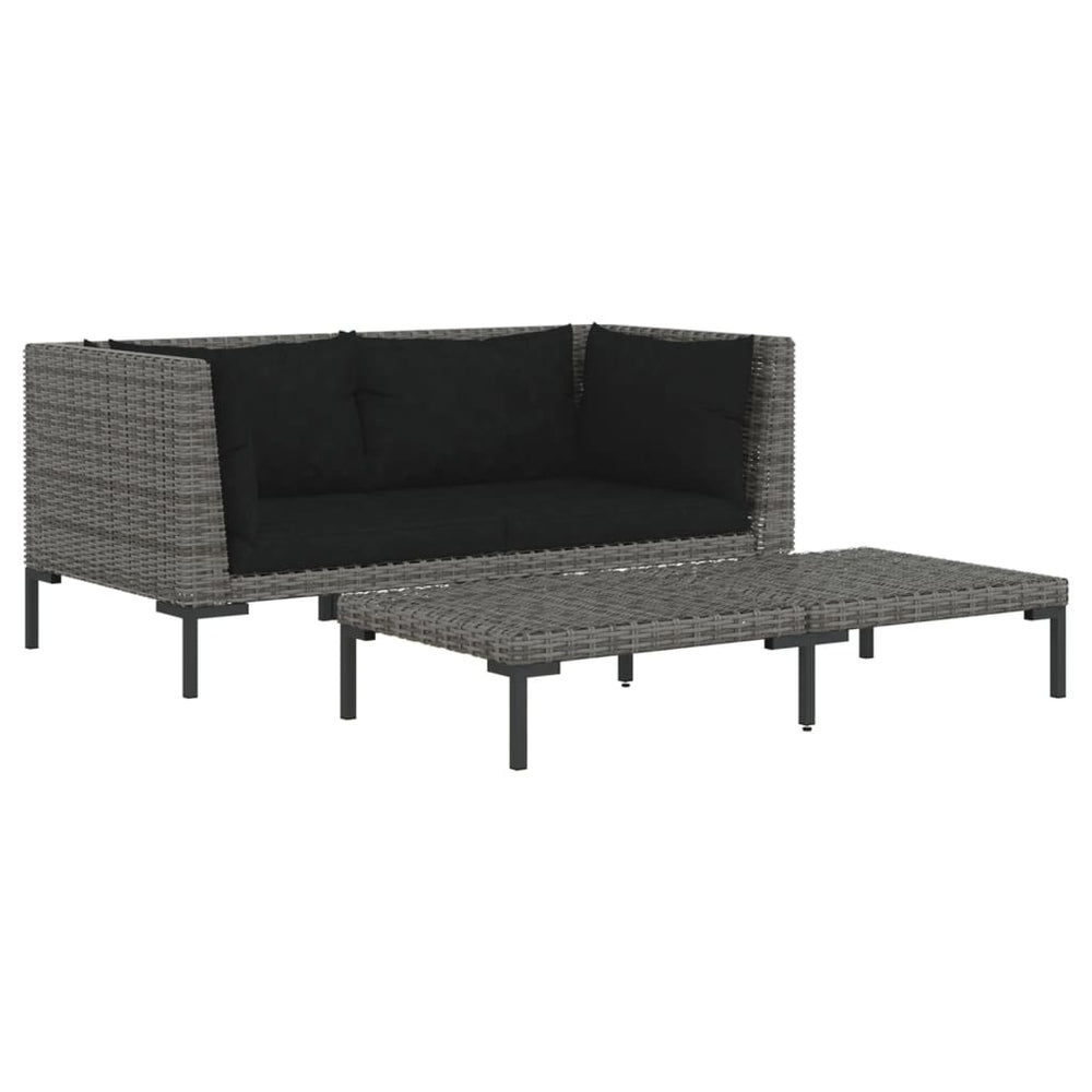 3-delige Loungeset halfrond poly rattan donkergrijs MeubelReus