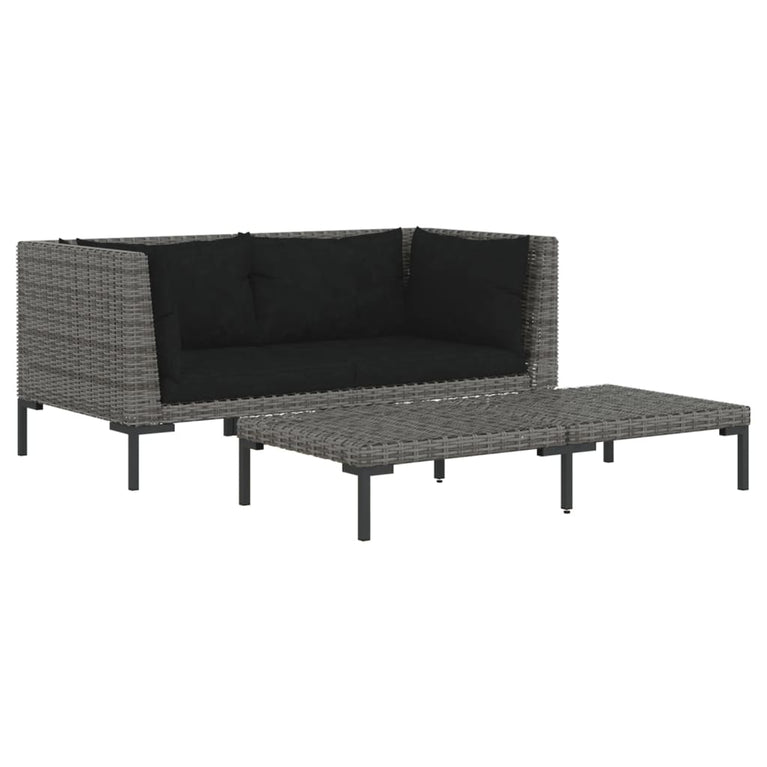 3-delige Loungeset halfrond poly rattan donkergrijs MeubelReus