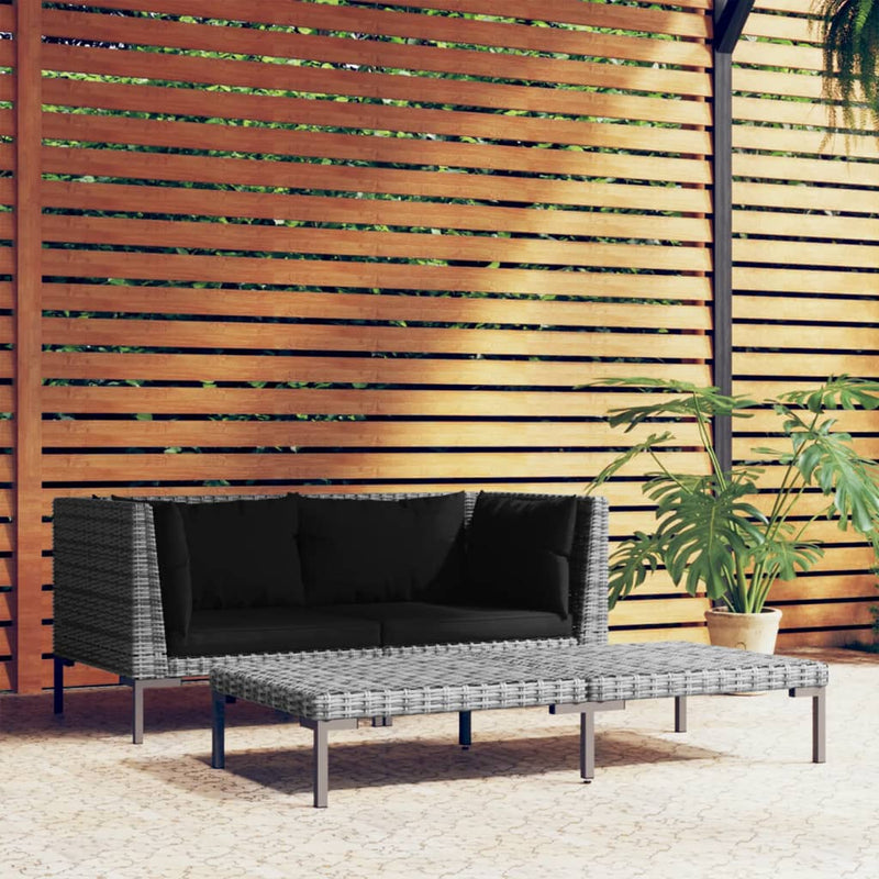 3-delige Loungeset halfrond poly rattan donkergrijs MeubelReus