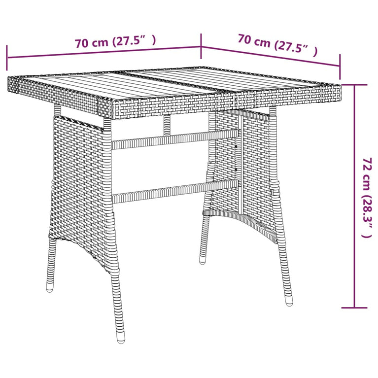 Tuintafel 70x70x72 cm poly rattan en massief acaciahout zwart MeubelReus