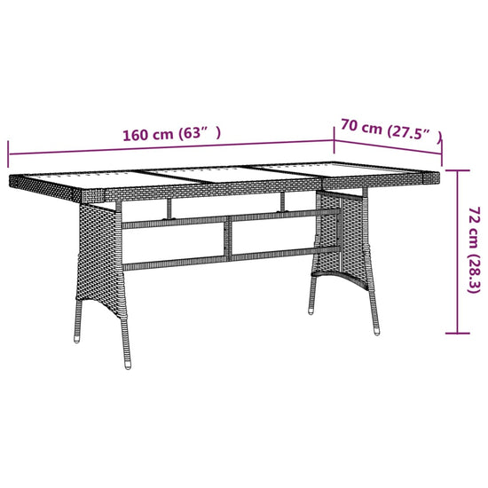 Tuintafel 160x70x72 cm poly rattan en massief acaciahout zwart MeubelReus