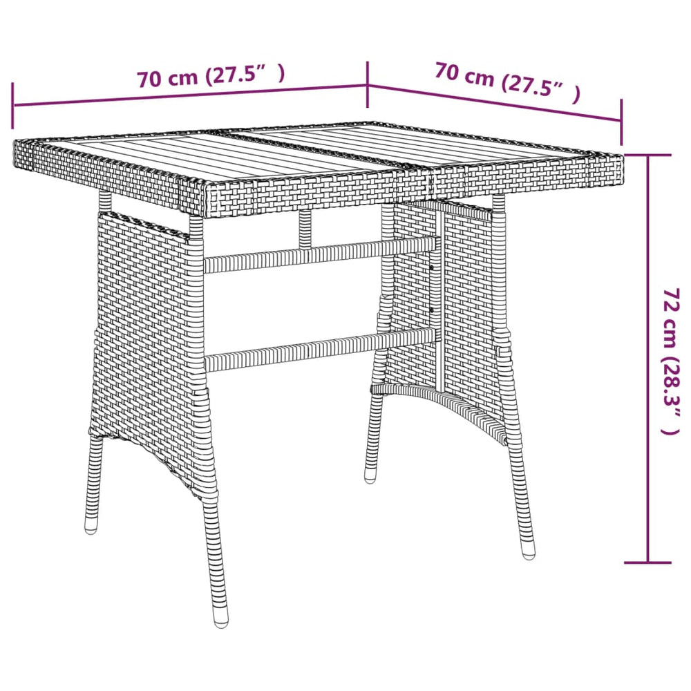 Tuintafel 70x70x72 cm poly rattan en massief acaciahout grijs MeubelReus