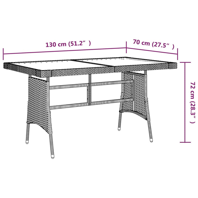 Tuintafel 130x70x72 cm poly rattan en massief acaciahout grijs MeubelReus
