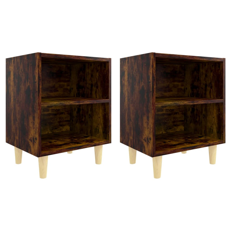 Nachtkastjes 2 st met houten poten 40x30x50 cm gerookt eiken MeubelReus