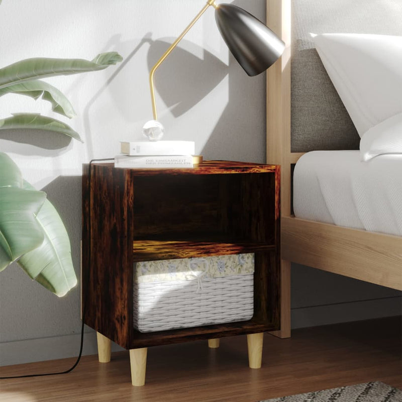 Nachtkastjes 2 st met houten poten 40x30x50 cm gerookt eiken MeubelReus