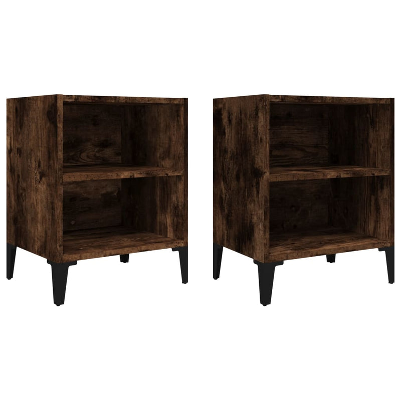 Nachtkastjes 2 st met metalen poten 40x30x50 cm gerookt eiken MeubelReus