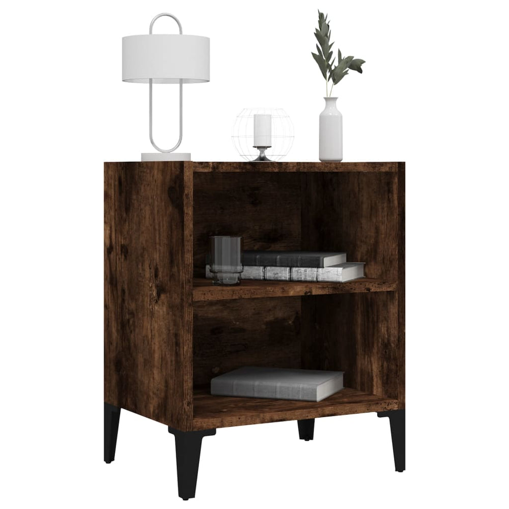 Nachtkastjes 2 st met metalen poten 40x30x50 cm gerookt eiken MeubelReus