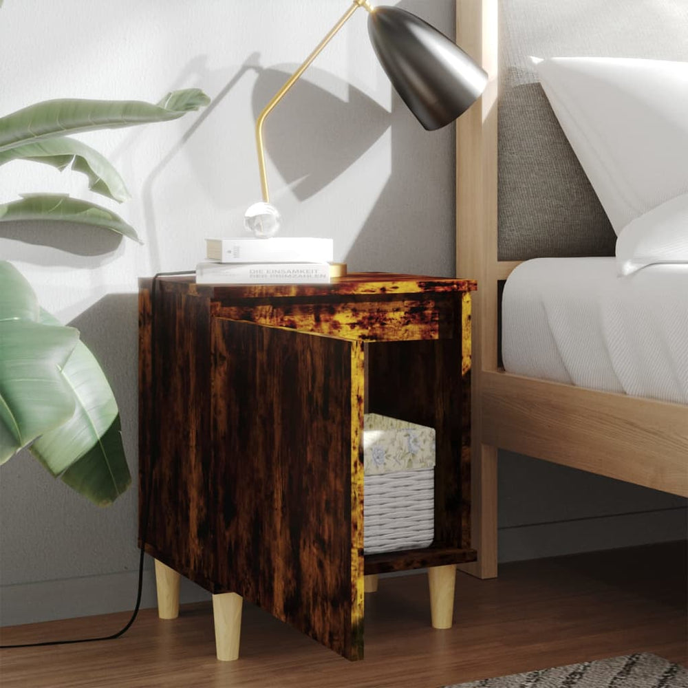 Nachtkastjes 2 st met houten poten 40x30x50 cm gerookt eiken MeubelReus