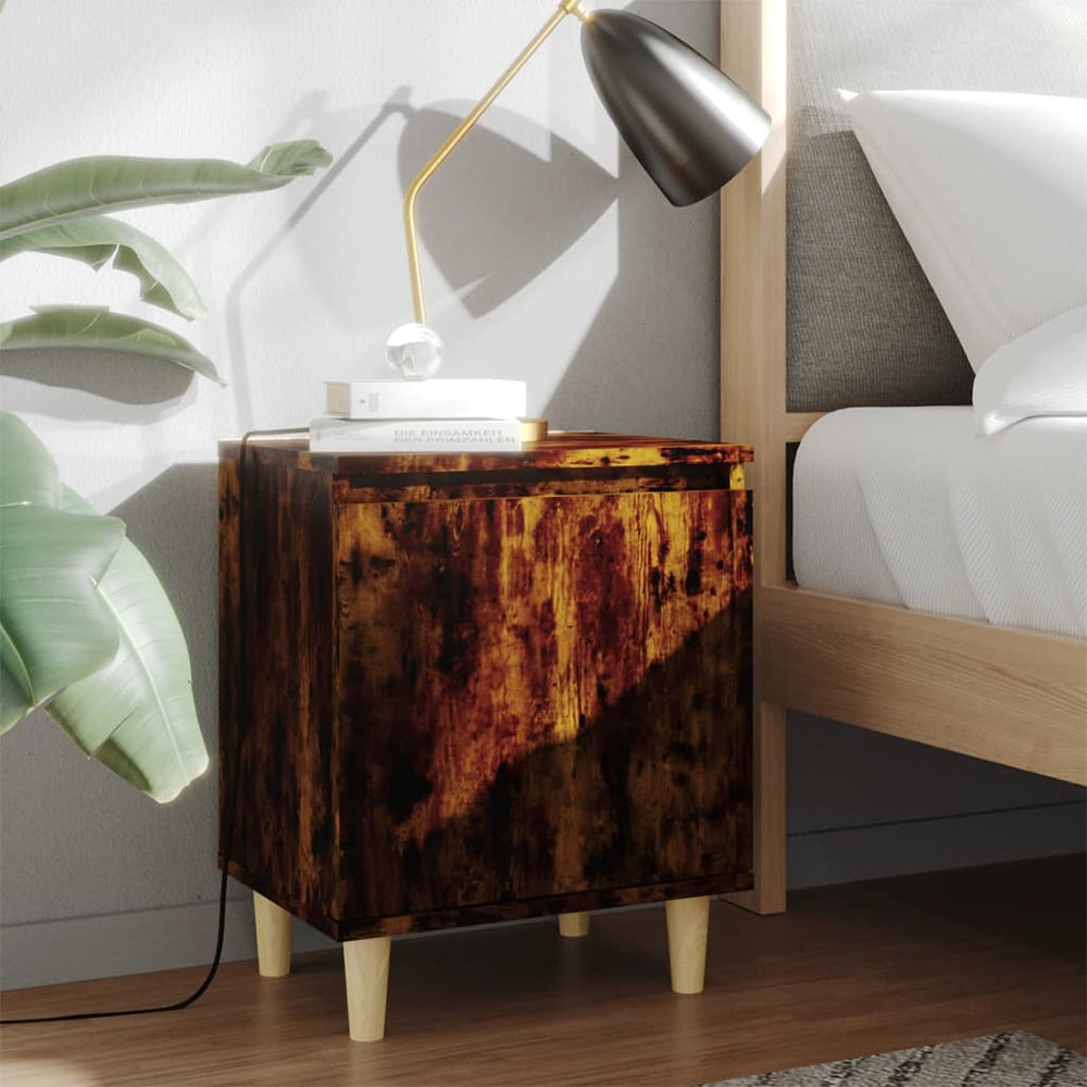 Nachtkastjes 2 st met houten poten 40x30x50 cm gerookt eiken MeubelReus