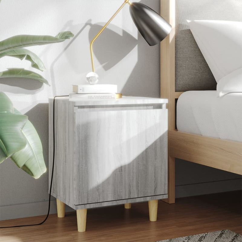 Nachtkastjes 2 st met houten poten 40x30x50 cm grijs sonoma MeubelReus