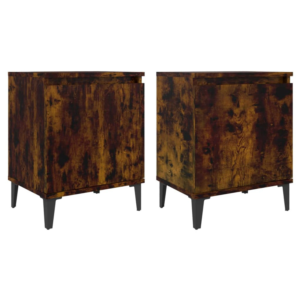 Nachtkastjes 2 st met metalen poten 40x30x50 cm gerookt eiken MeubelReus
