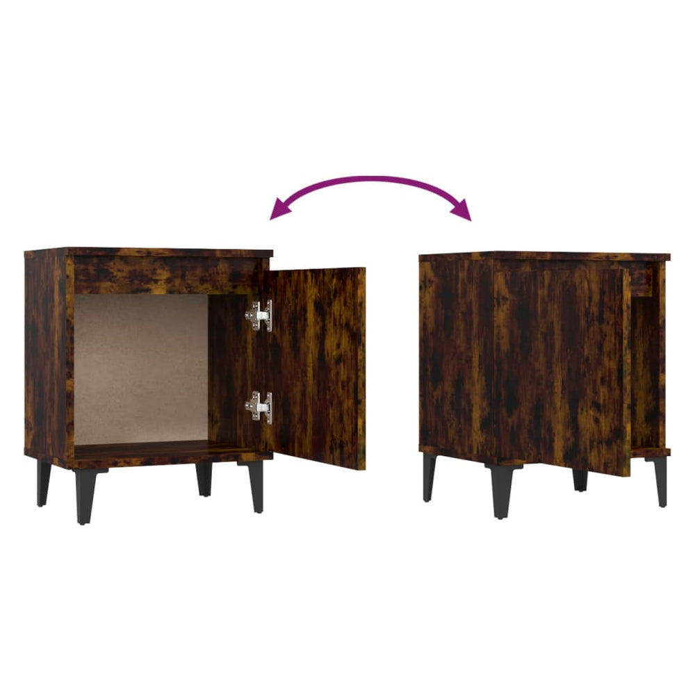 Nachtkastjes 2 st met metalen poten 40x30x50 cm gerookt eiken MeubelReus