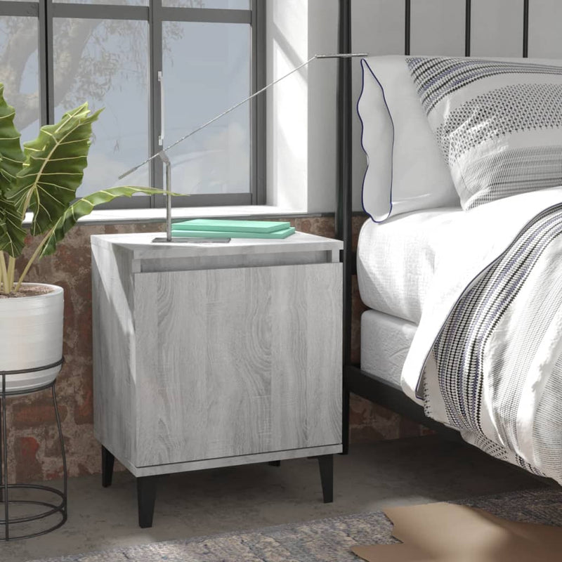 Nachtkastje met metalen poten 40x30x50 cm grijs sonoma eiken MeubelReus