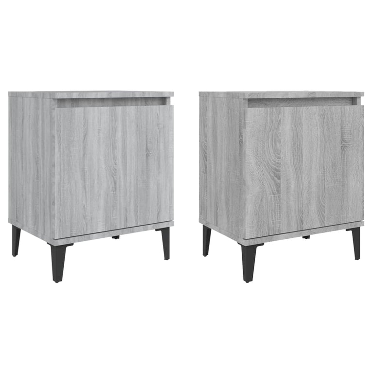 Nachtkastjes 2 st met metalen poten 40x30x50 cm grijs sonoma MeubelReus