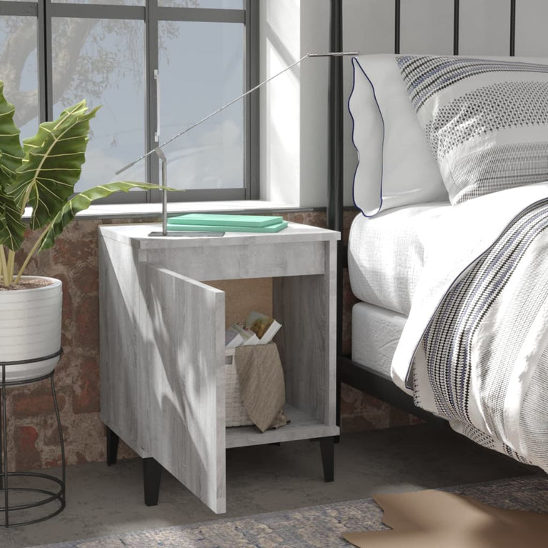 Nachtkastjes 2 st met metalen poten 40x30x50 cm grijs sonoma MeubelReus