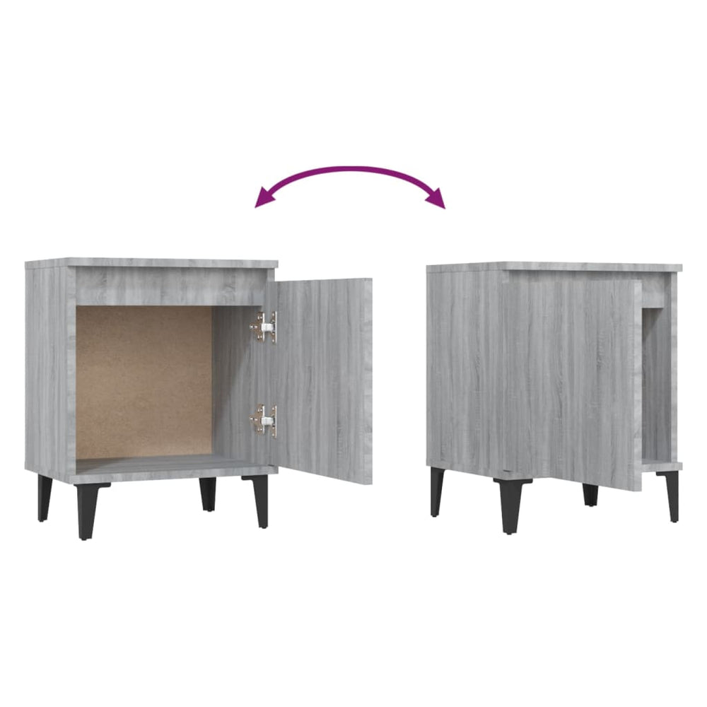 Nachtkastjes 2 st met metalen poten 40x30x50 cm grijs sonoma MeubelReus