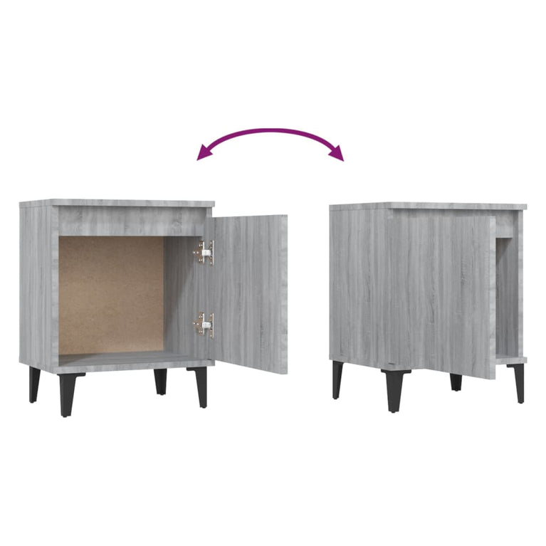 Nachtkastjes 2 st met metalen poten 40x30x50 cm grijs sonoma MeubelReus