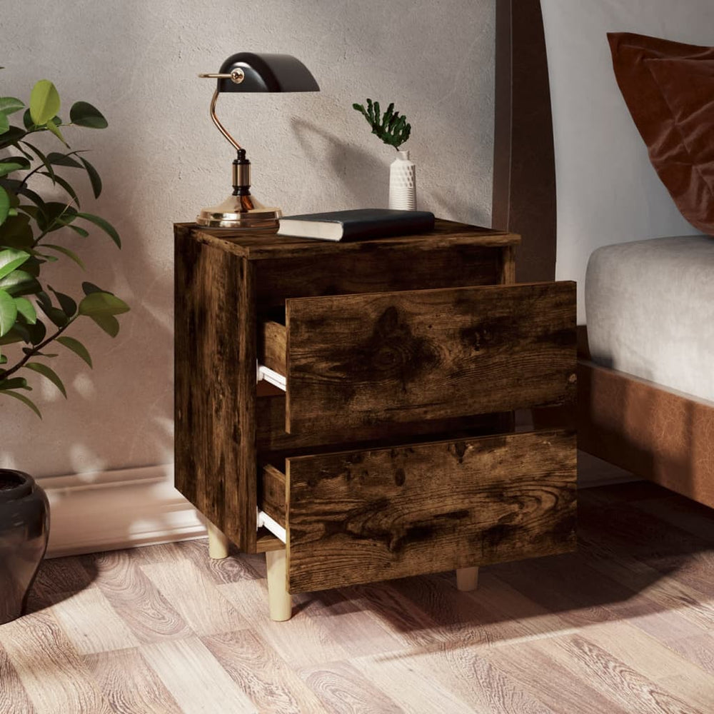 Nachtkastjes 2 st met houten poten 40x35x50 cm gerookt eiken MeubelReus