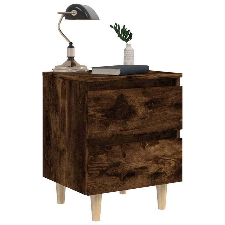 Nachtkastjes 2 st met houten poten 40x35x50 cm gerookt eiken MeubelReus