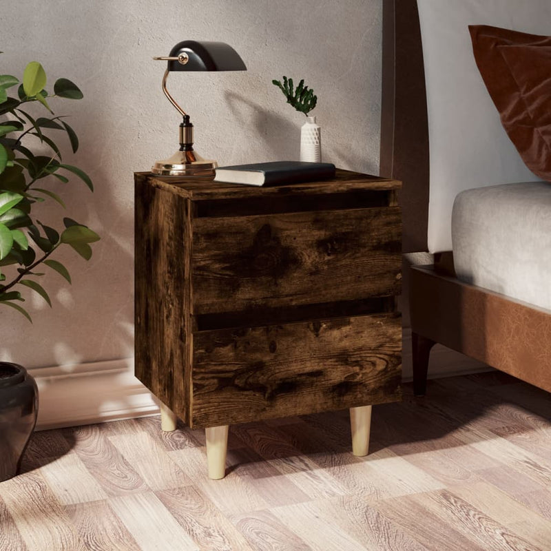 Nachtkastjes 2 st met houten poten 40x35x50 cm gerookt eiken MeubelReus