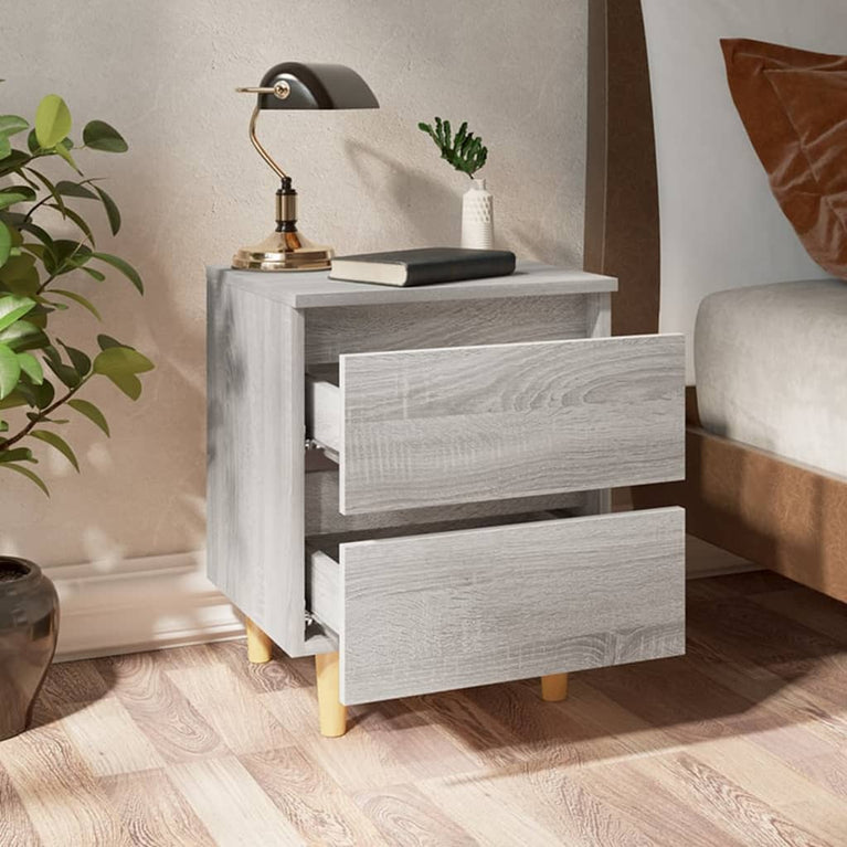 Nachtkastjes 2 st met houten poten 40x35x50 cm grijs sonoma MeubelReus