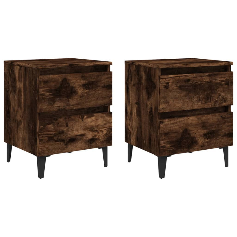 Nachtkastjes 2 st met metalen poten 40x35x50 cm gerookt eiken MeubelReus