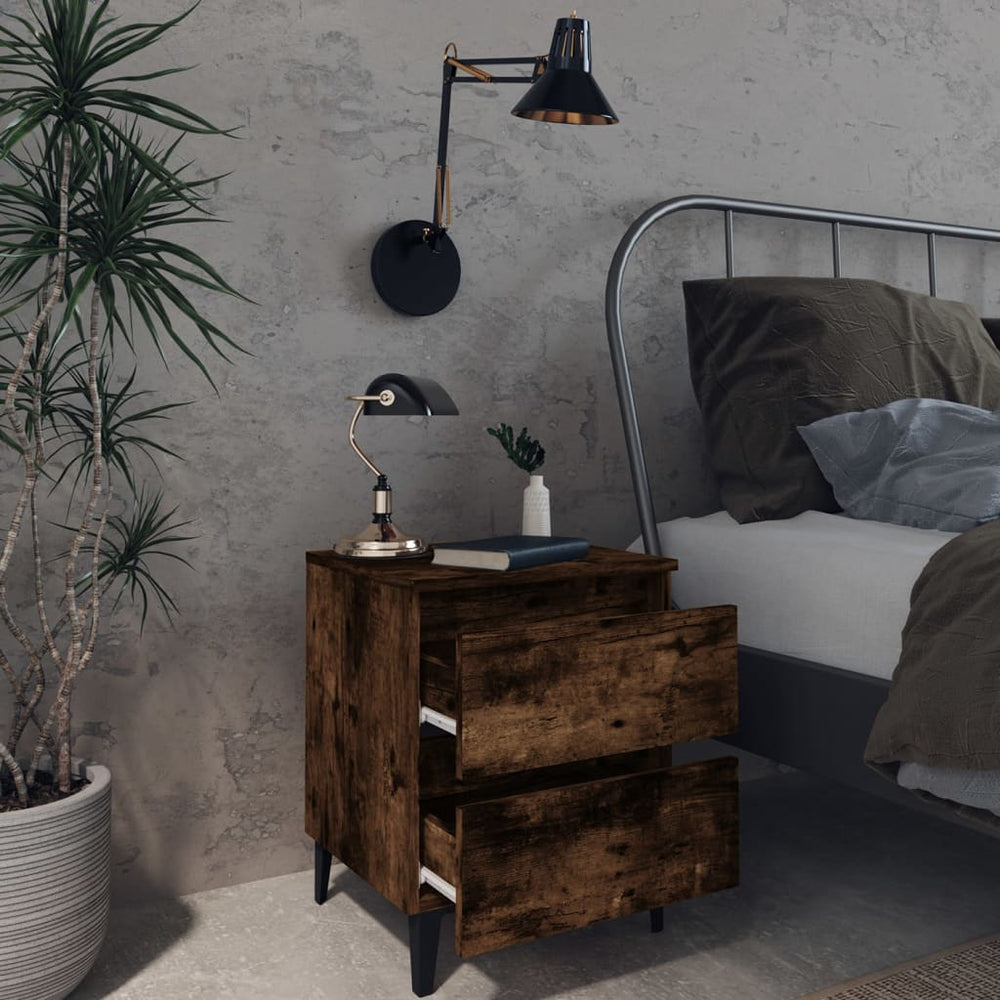 Nachtkastjes 2 st met metalen poten 40x35x50 cm gerookt eiken MeubelReus