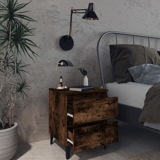 Nachtkastjes 2 st met metalen poten 40x35x50 cm gerookt eiken MeubelReus