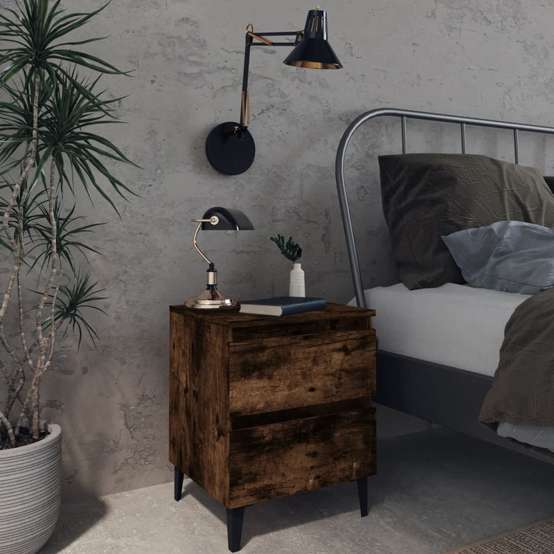 Nachtkastjes 2 st met metalen poten 40x35x50 cm gerookt eiken MeubelReus
