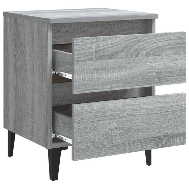 Nachtkastje met metalen poten 40x35x50 cm grijs sonoma eiken MeubelReus