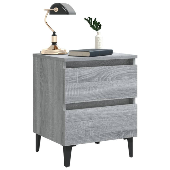 Nachtkastje met metalen poten 40x35x50 cm grijs sonoma eiken MeubelReus