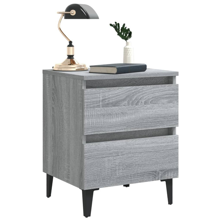 Nachtkastje met metalen poten 40x35x50 cm grijs sonoma eiken MeubelReus