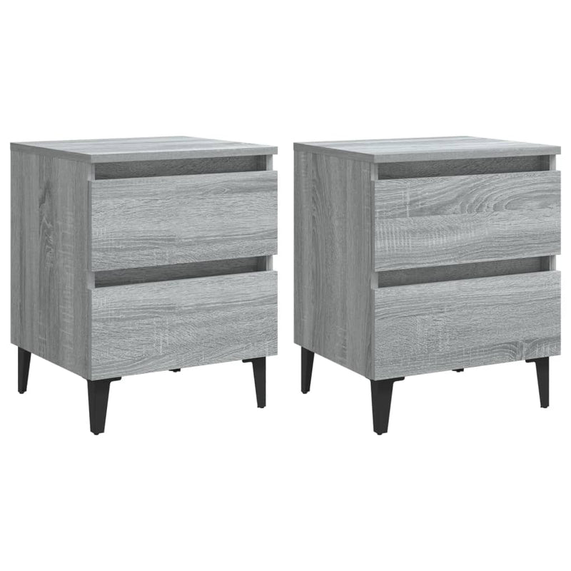 Nachtkastjes 2 st met metalen poten 40x35x50 cm grijs sonoma