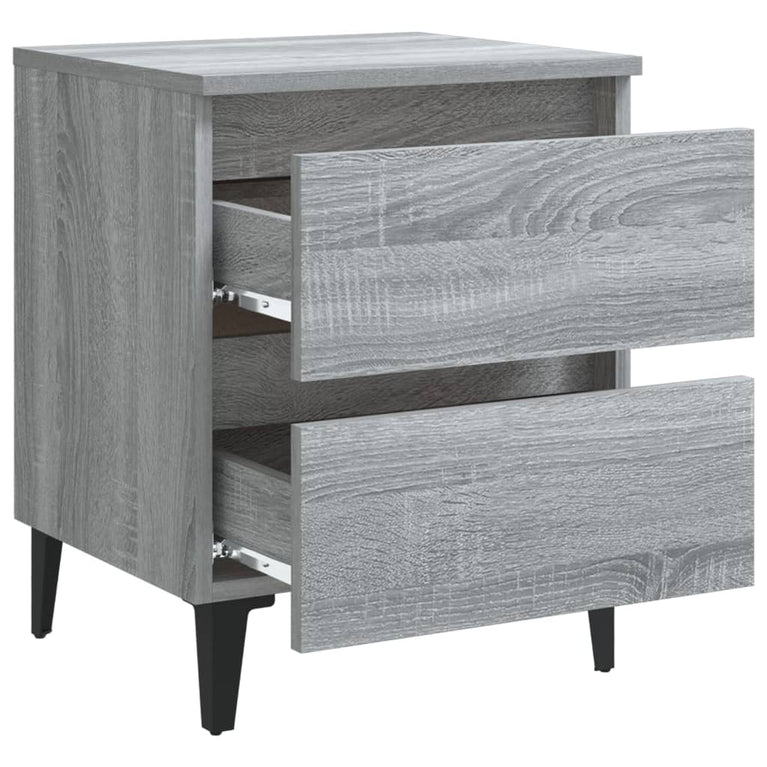 Nachtkastjes 2 st met metalen poten 40x35x50 cm grijs sonoma