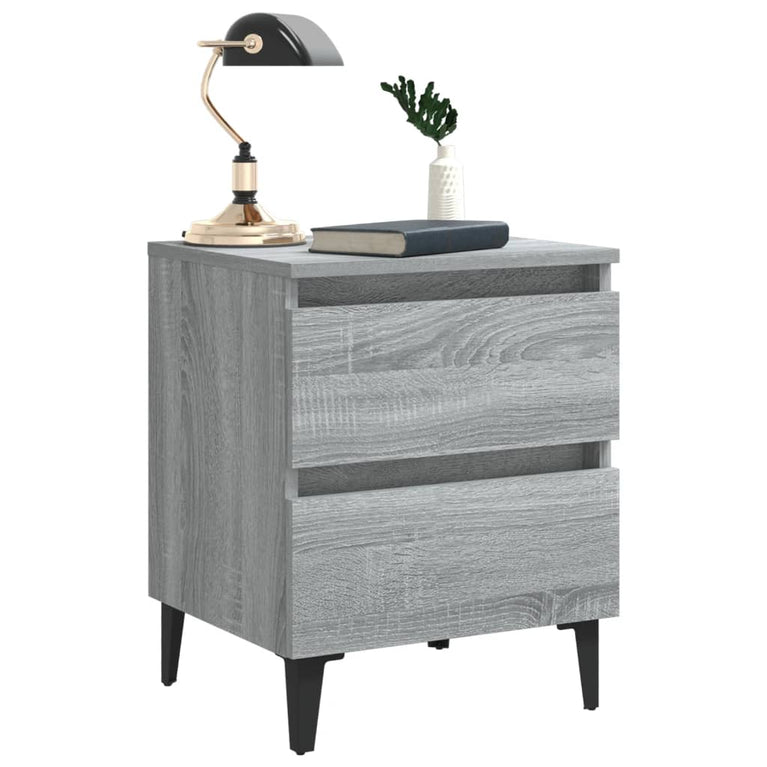 Nachtkastjes 2 st met metalen poten 40x35x50 cm grijs sonoma