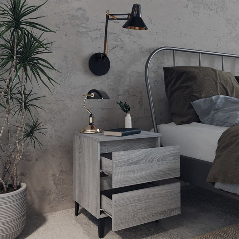 Nachtkastjes 2 st met metalen poten 40x35x50 cm grijs sonoma